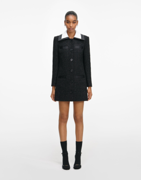 블랙 블라우스 콘트라스트 카라 미니 드레스