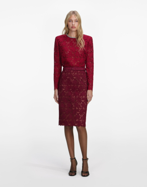 버건디 레이스 크리스탈 트림 탑