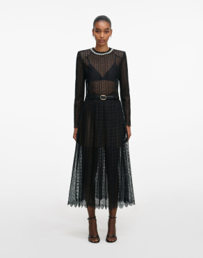 블랙 오간자 레이스 미디 스커트