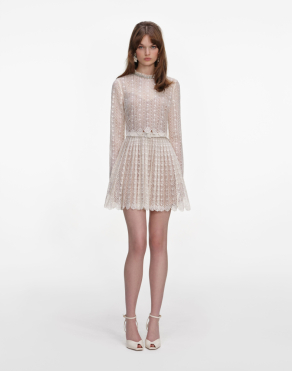 크림 오간자 레이스 미니 드레스