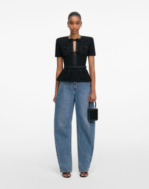 블랙 시퀸 니트 탑