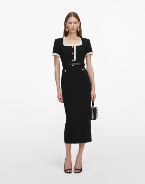 블렉 크레이프 콘트라스트 프릴 미디 드레스