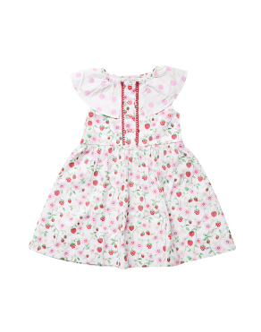 키즈 버튼 쓰루 플라운스 드레스 스트로베리&핑크 스팟