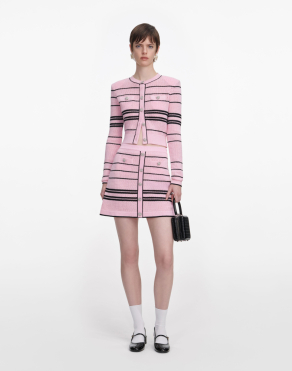 핑크 스트라이프 니트 미니 스커트