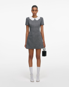 그레이 헤링본 카라 미니 드레스