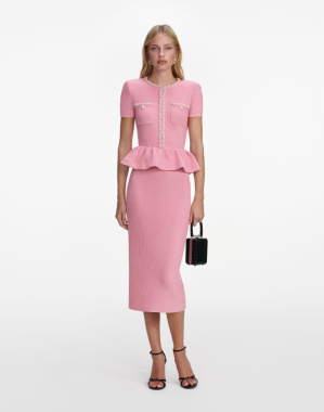 핑크 페플럼 니트 미디 드레스