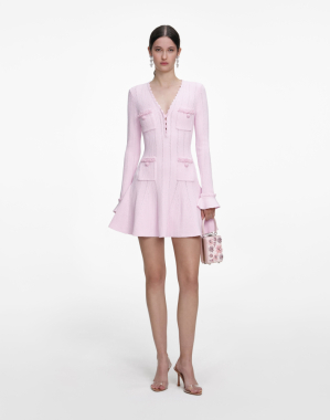 핑크 펄 트림 니트 미니 드레스