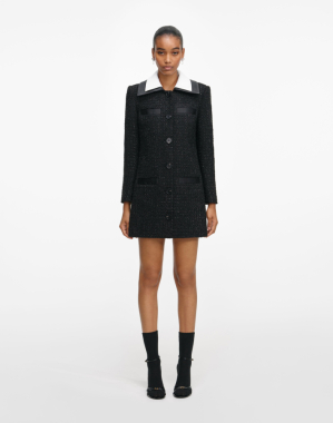 블랙 블라우스 콘트라스트 카라 미니 드레스