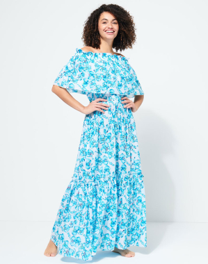 빌보콰 여성 오프숄더 롱 드레스 난초 패턴 (VQ-22SSFDOH2V77010)