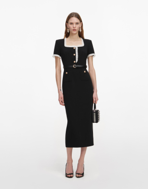 블렉 크레이프 콘트라스트 프릴 미디 드레스