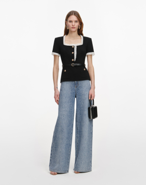 블랙 크레이프 콘트라스트 프릴 탑