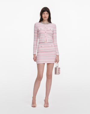 핑크 텍스쳐 니트 미니 스커트