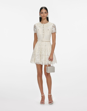 크림 플로럴 레이스 미니 드레스