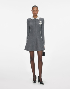 그레이 크로셰 플라워 카라 니트 미니 드레스