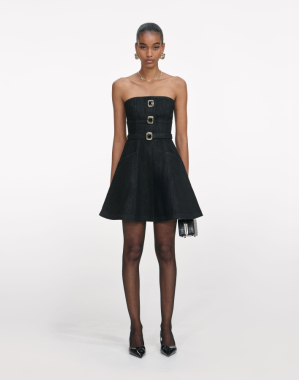 블랙 데님 반도우 미니 드레스