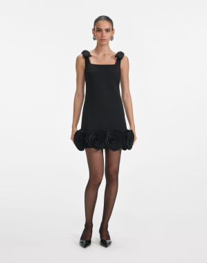 블랙 크레이프 3D 플라워 미니 드레스