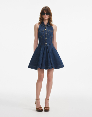 데님 슬리브리스 플레어 미니 드레스
