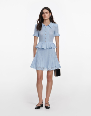 블루 포인텔 페플럼 니트 미니 드레스