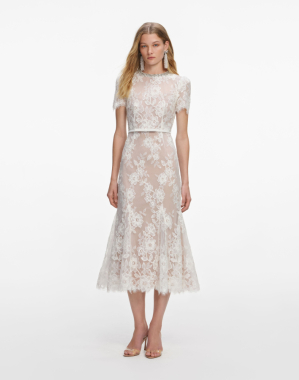 화이트 시퀸 레이스 미디 드레스