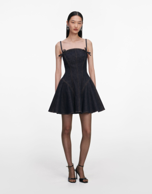 인디고 데님 보우 미니 드레스