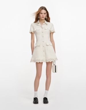 크림 보르더리 데님 미니 드레스