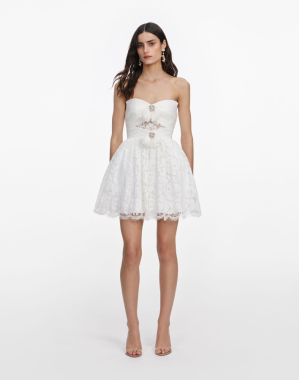 화이트 레이스 보우 미니 드레스