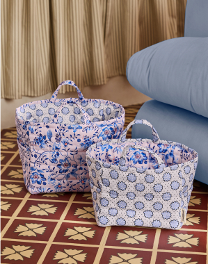 퀼티드 스토리지 백 2개 세트 - 블루 플로럴
