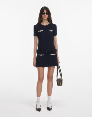 네이비 부클레 미니 드레스