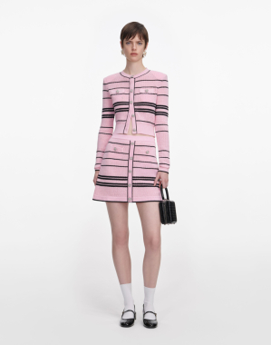핑크 스트라이프 니트 미니 스커트