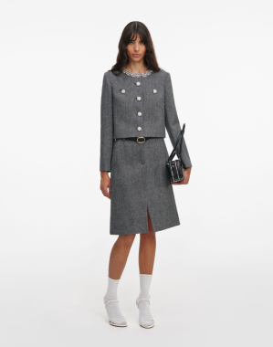 그레이 헤링본 크리스탈 트림 재킷