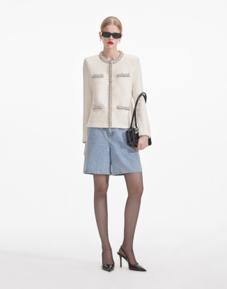 크림 텍스쳐 니트 엠벨레시드 가디건