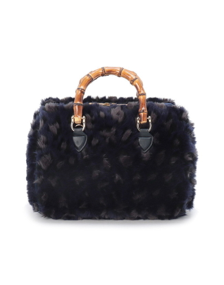 미드나잇 레오파드 퍼 미디움 뱀부 보스턴백