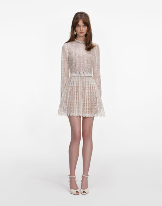 크림 오간자 레이스 미니 드레스