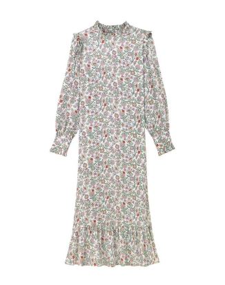 프릴 디테일 미디 드레스 덴스 페이즐리