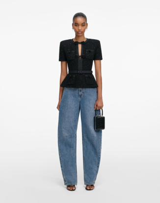 블랙 시퀸 니트 탑