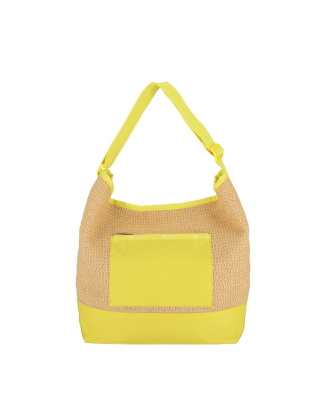 프림로즈 옐로우 라피아 라지 숄더백