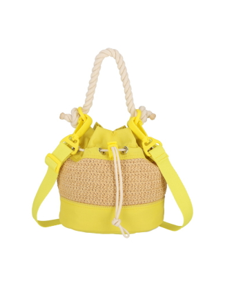 프림로즈 옐로우 라피아 미니 버켓 토트백