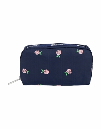 핑크 로즈 엠브로이더리 렉탱귤러 코스메틱 파우치