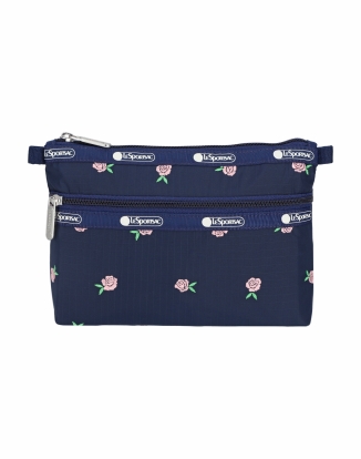 핑크 로즈 엠브로이더리 코스메틱 클러치