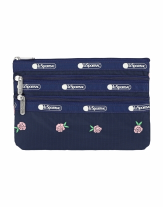 핑크 로즈 엠브로이더리 쓰리집 코스메틱 파우치