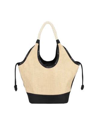 블랙 라피아 라지 다이아몬드 토트백