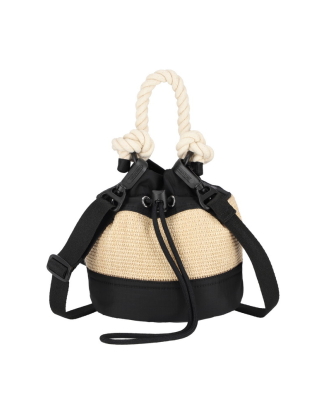 블랙 라피아 미니 버켓 토트백