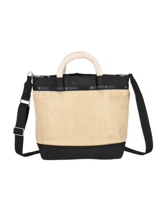 블랙 라피아 탑 핸들 크로스바디