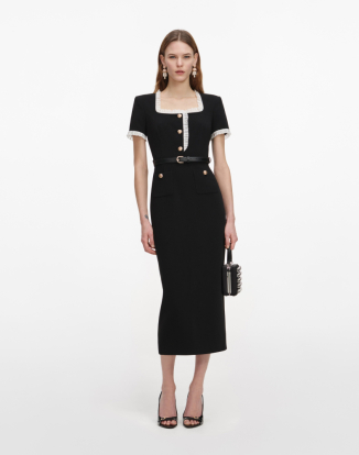 블렉 크레이프 콘트라스트 프릴 미디 드레스