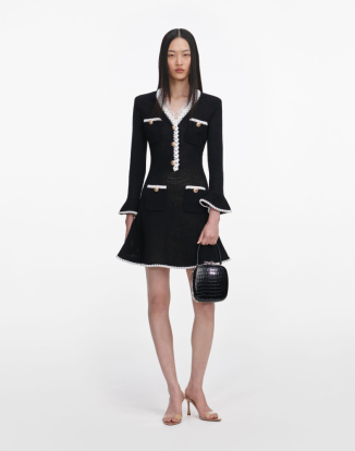 블랙 레이스 크레이프 레이스 미니 드레스