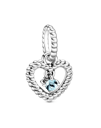 마치 아쿠아 블루 비디드 하트 댕글 참 (3월 탄생석)