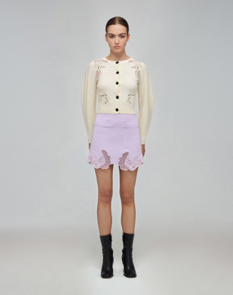 아이보리 인서트 레이스 립 니트 가디건