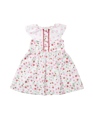 키즈 버튼 쓰루 플라운스 드레스 스트로베리&핑크 스팟