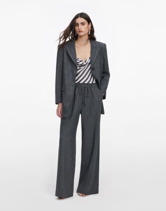 그레이 라인스톤 핀스트라이프 트라우저