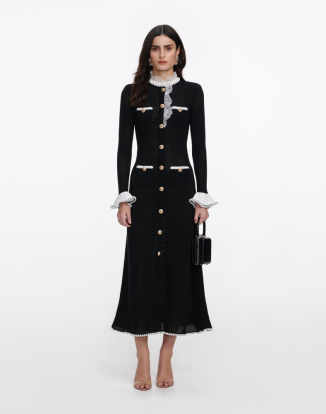 블렉 레이스 트림 미디 드레스